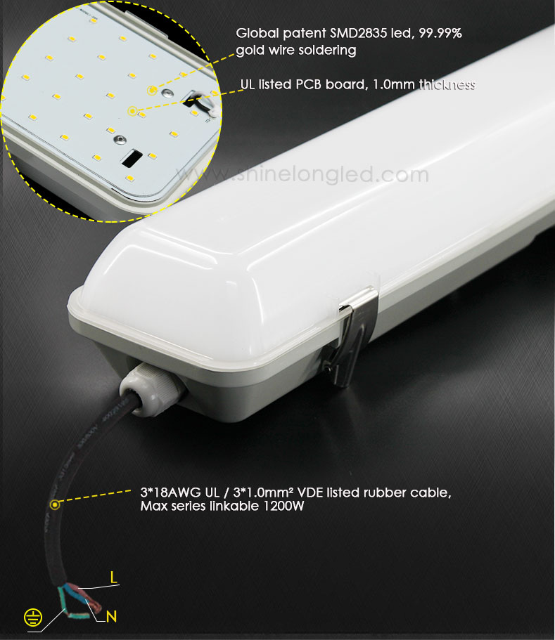 ShineLong led Dali Dim triproof led light ip65 led tube waterproof plastic linkable tri-proof 1200mm SHINELONG TECHNOLOGY CORP.,