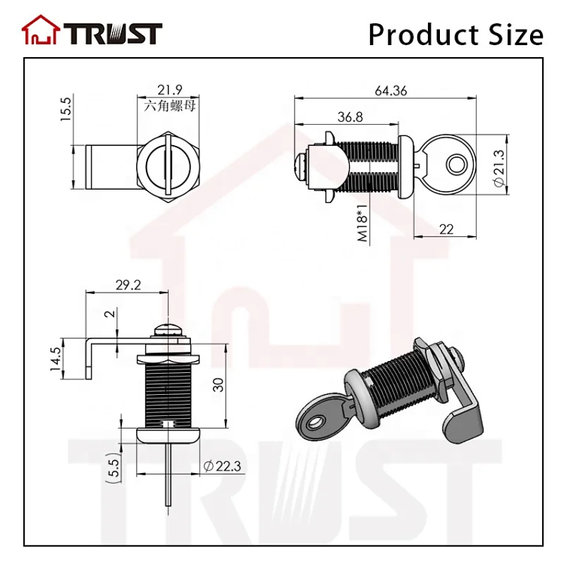TRUST CM02 Zinc Alloy Shell cam lock office desk furniture Post lock for mailbox