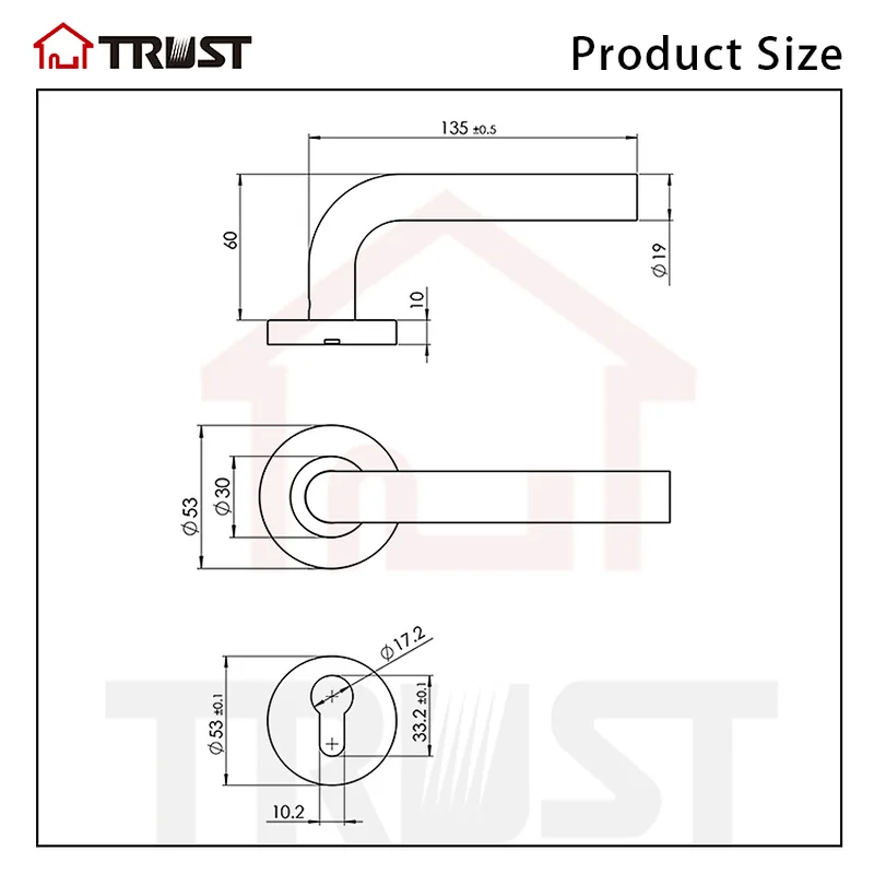 TRUST TH002-SS-7255-70KT Hollow Door Hndle With Mortise Lock 7255 and Key-Turn Cylinder