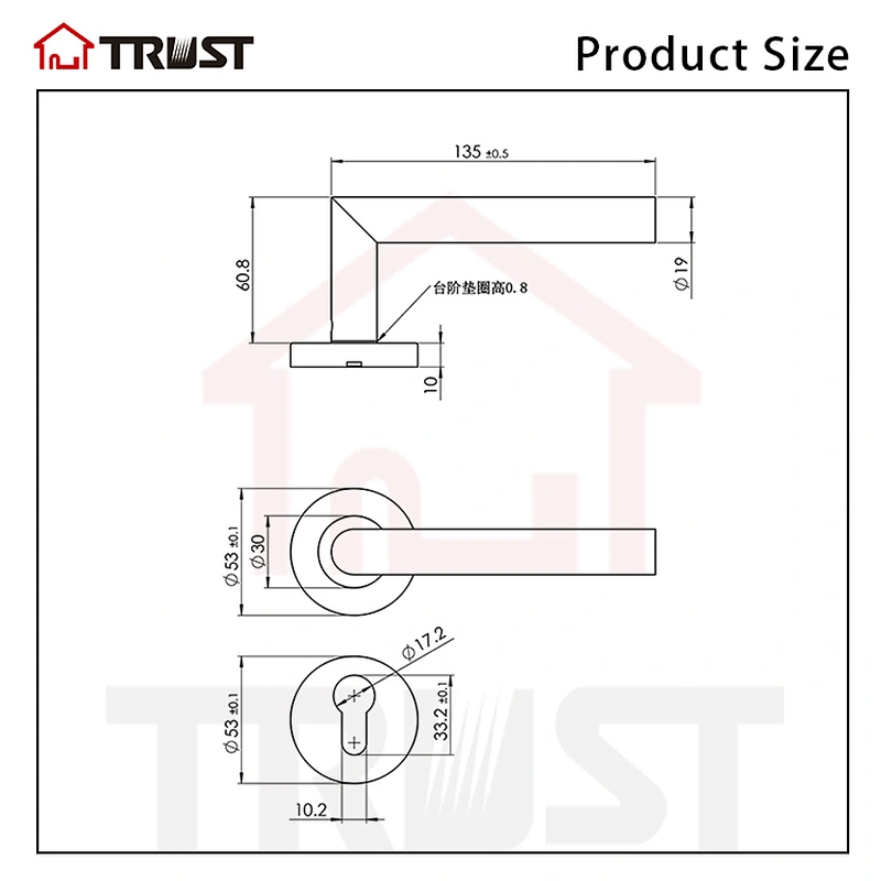 TRUST TH003-SS+8560-B70KTSN-KH02 door handle lever stainless steel 304 with mortise lock and cylinder