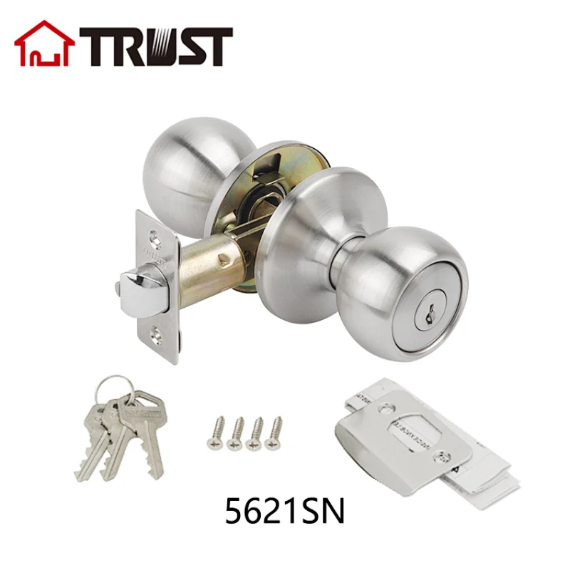 TRUST 5621SN ANSI Grade 3 Tubular Knob Door Lock Radius Drive Spindle Round Ball Lock