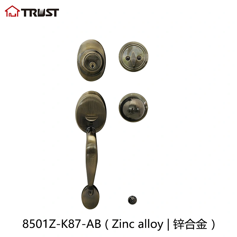 华信8501-K87-AB 铜材质锌合金可选 大门拉手门锁高档美式大拉手套锁厂家批发