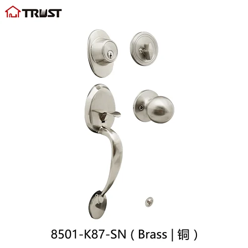 TRUST 8501-K87-SN Single Cylinder with Knob ANSI Grade 3 Grip Handle With Satin Nickel