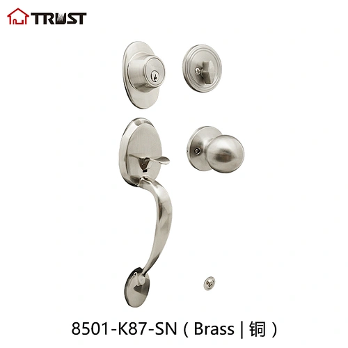 华信8501-K87-SN 铜材质门拉手高档美式大拉手套锁厂家直供