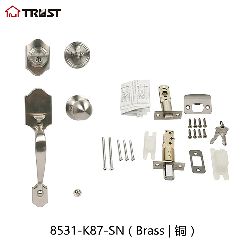 TRUST 8531-K87-SN Solid Brass Strong Handle Lockset with Brass cylinder
