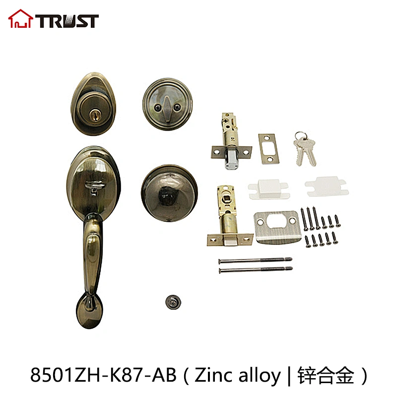 华信8501ZH-K87AB 锌合金大拉手门把手套锁美式门拉手 单锁头闭锁