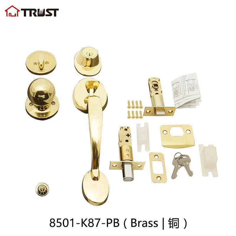 华信8501-K87-PB 铜材质门拉手高档美式大拉手套锁厂家直供