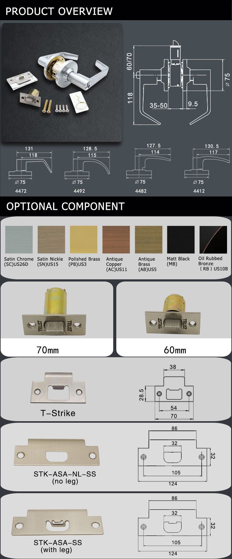ANSI Grade 2 single side door lock