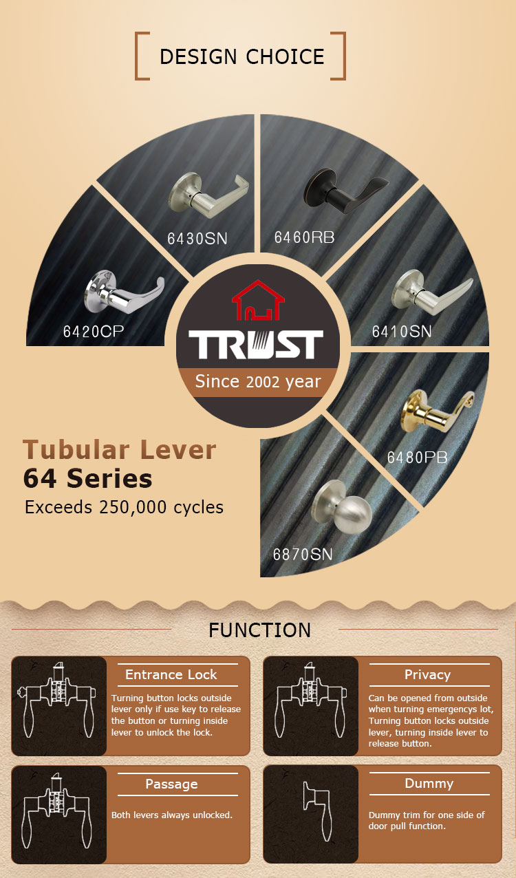 TRUST 6410 SN Grade 3 Dummy Door Levers Brushed Nickel Straight Handles Interior Doors Door Lock