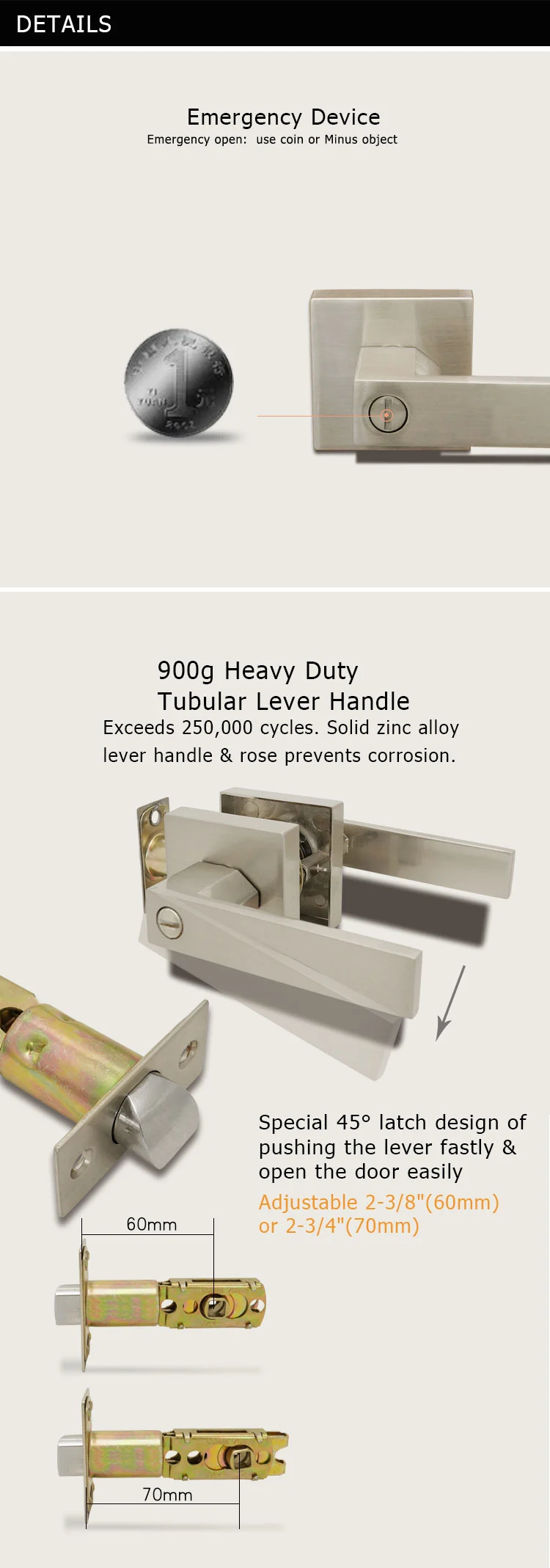 TRUST 6912-S-MB Stainless Steel Lever Tubular Latch Privacy Bathroom Door Handle Lock