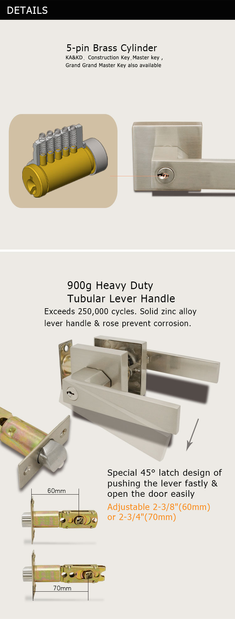 TRUST 6931-R-RB Heavy duty Grade 3 Tubular Door Handle Lock For Residential Door Handle
