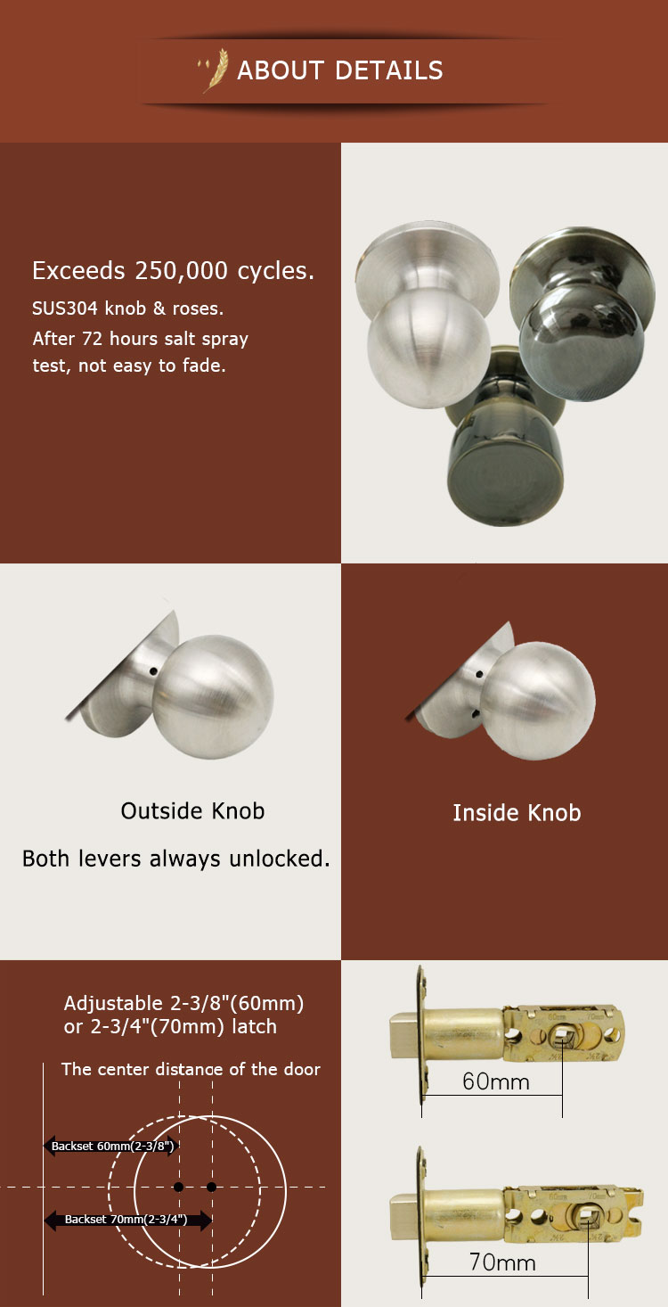 TRUST 6873-SS American style Tubular Knob Door Lock ANSI Grade 3 Keyed Entry Round Knob Lock