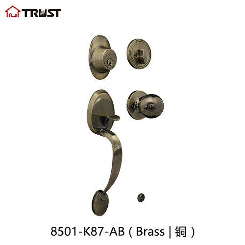 华信8501-K87-AB 铜材质锌合金可选 大门拉手门锁高档美式大拉手套锁厂家批发