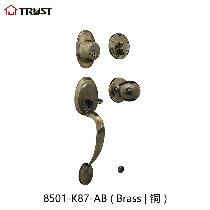 华信8501-K87-AB 铜材质锌合金可选 大门拉手门锁高档美式大拉手套锁厂家批发