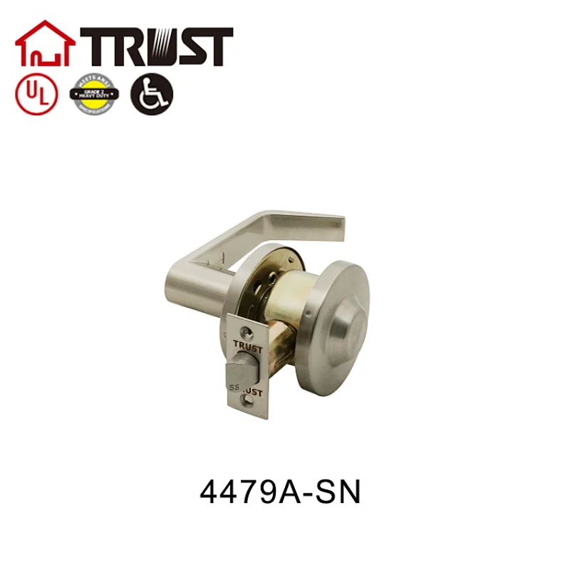 TRUST 4479-A-SN Commercial Lever (44 series,75 Rose) Exit Lock, Deadlocking latchbolt operated from inside only,blank plate outside. NO Keys，Passage LEVER 47 Inside. Latch BST 70mm;