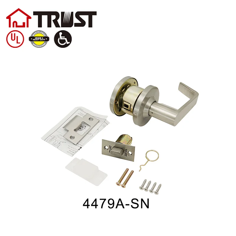 TRUST 4479-A-SN Commercial Lever (44 series,75 Rose) Exit Lock, Deadlocking latchbolt operated from inside only,blank plate outside. NO Keys，Passage LEVER 47 Inside. Latch BST 70mm;