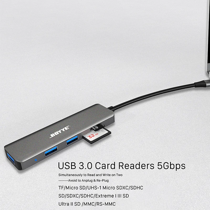 USB-C Hub with card reader USB3.0*3+SD+microSD