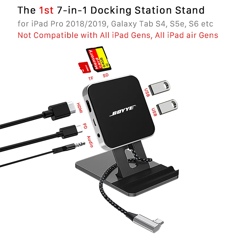 7 IN 1 Type C to HDMI+SD+microSD+2*USB3.0+Audio+PD