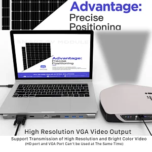 10-in-1 USB-C docking station to 60W PD +HDMI+VGA + 3 x USB 3.0 A + 1 x RJ45 + 1 x 3.5mm audio + 1 x SD/Micro SD card slot