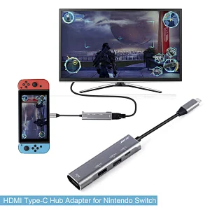 4-in-1 USB-C Multiport Adapter extend one USB-C port to one USB-C PD, one HDMI A, one USB 3.0 A and one USB 2.0 A