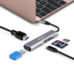 5-in-1 USB-C Multiport Adapter extend one USB-C port to one HDMI A, one USB-C PD, one USB 3.0 A, one SD card slot and one Micro SD card slot