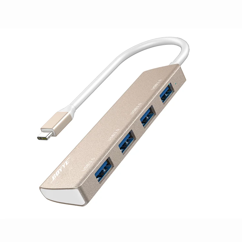 4 port USB-C 3.0 Hubs extend to four USB 3.0 A sockets for superspeed data transfer