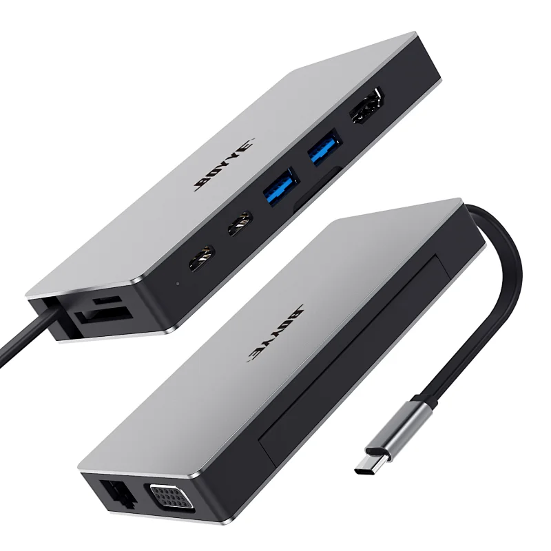 9 IN 1 Type C to VGA+LAN+HDMI+2xUSB3.0+C-PD+C-DATA+SD+microSD