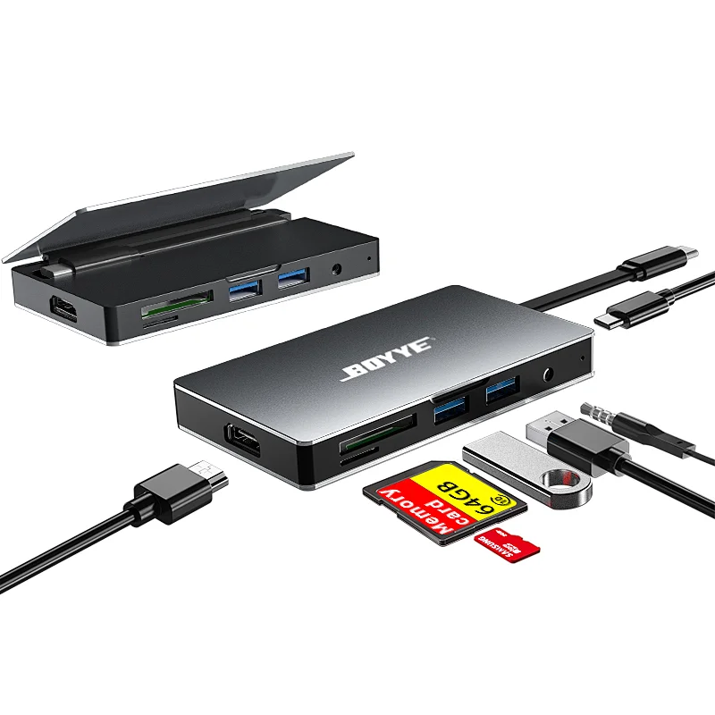 7 IN 1 Type C to HDMI+SD+microSD+2xUSB3.0+PD+3.5mm Audio