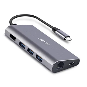 8-in-1 USB-C Multiport Adapter extend to 1 x USB-C PD + HDMI A + 3 x USB 3.0 A + RJ45 + 1 x SD/Micro SD card slot