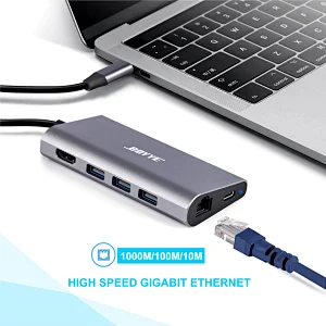 8-in-1 USB-C Multiport Adapter extend to 1 x USB-C PD + HDMI A + 3 x USB 3.0 A + RJ45 + 1 x SD/Micro SD card slot