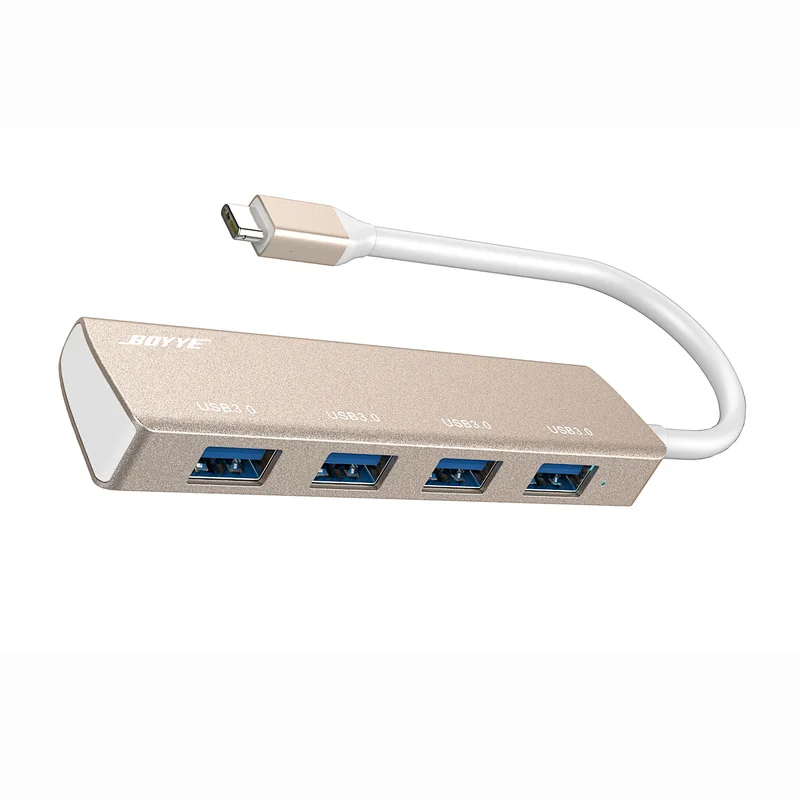 4 port USB-C 3.0 Hubs extend to four USB 3.0 A sockets for superspeed data transfer