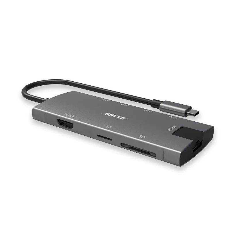 8-in-1 USB-C multiport adapter extend to 1x USB-C PD + 1x HDMI A + 1x RJ45 + 3x USB 3.0 A + SD/Micro SD card slot