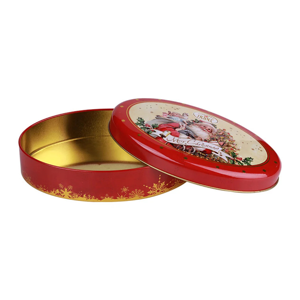 A Christmas cookies tin is a festive way to package and store holiday baked goods. These tins often feature bright colors and holiday-themed designs such as snowflakes, reindeer, or Santa Claus.