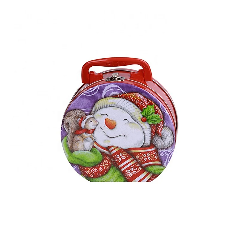 Hot Sale Empty Christmas Cookie Tin Can With Custom Print Handle Tins For Christmas