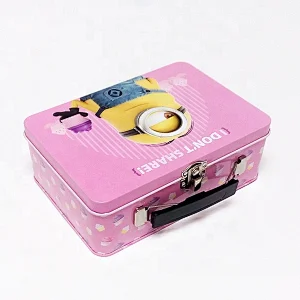 Hot Sale Rose Gold Tin Handles Custom Tin Lunch Box With Handle Closure and key
