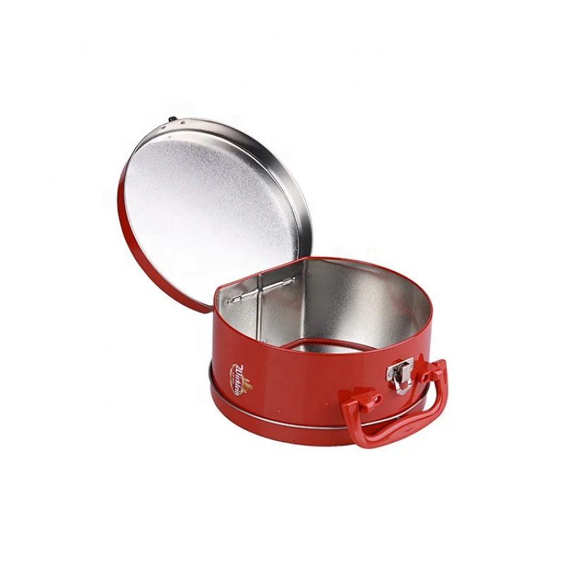 Hot Sale Empty Christmas Cookie Tin Can With Custom Print Handle Tins For Christmas