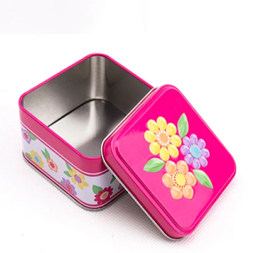 Pretty design small square tin box embossed tin gift packing tin