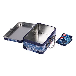 Good quality suitcase tin box with handle custom metal lunch box with lock