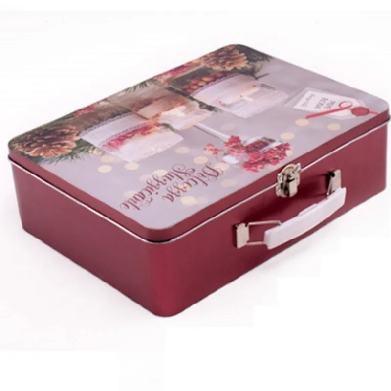 Wholesale Tea Cookie Candy Package Custom Logo Metal Tin Box With Handle Lock And Key