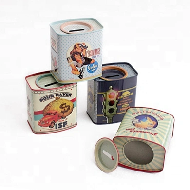 Customized Coin Bank Boxes Square Money Boxes Safe Money Piggy Bank Tin Canisters