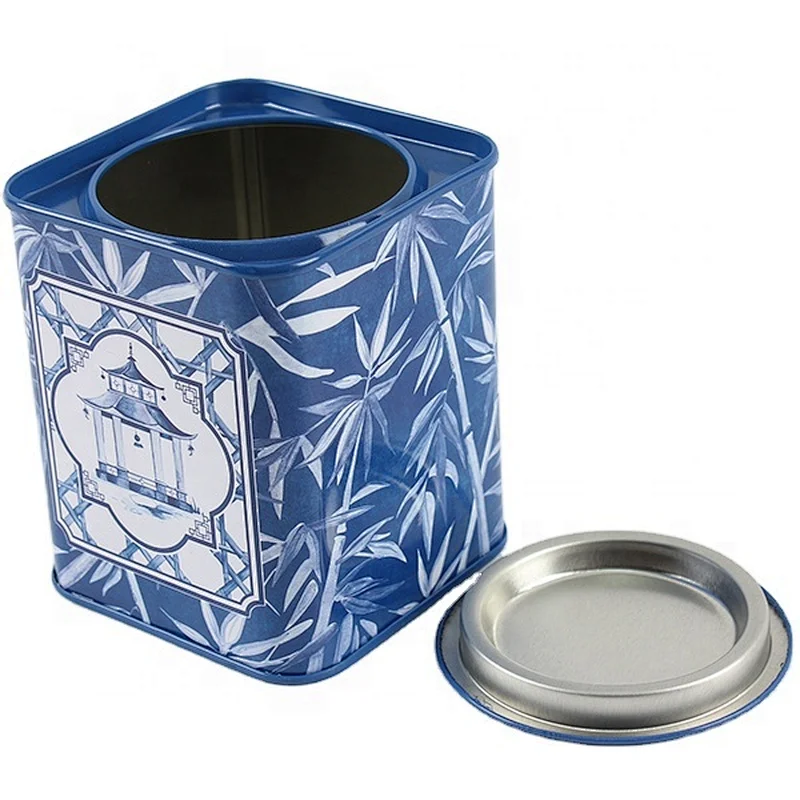 Ceramic Style Round Tea Tin Chinese Ancient Rhyme Cylinder Tea Tin Box Collectible Tea Tin Can