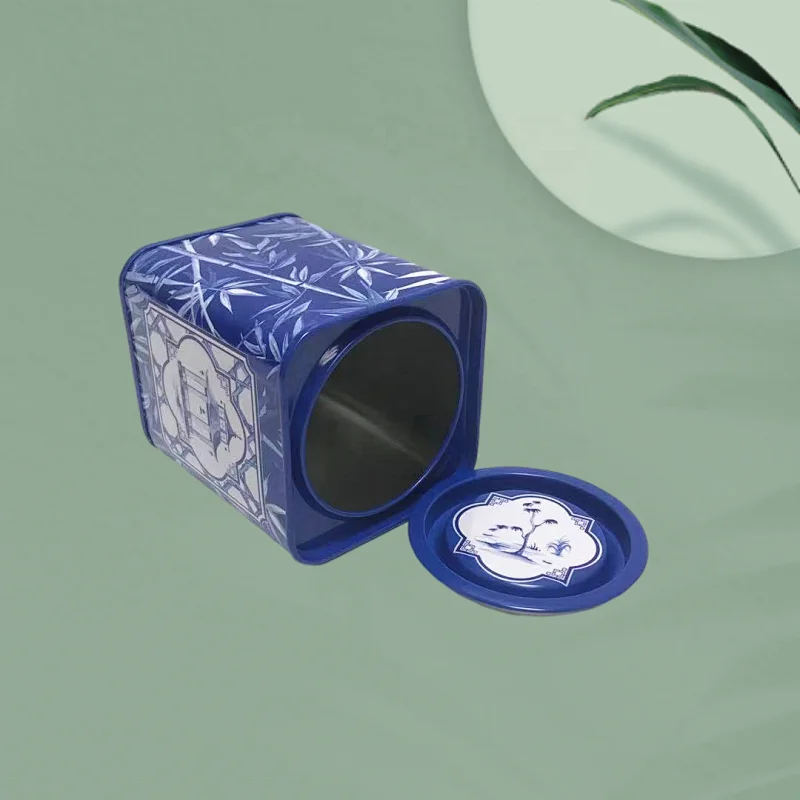 Ceramic Style Round Tea Tin Chinese Ancient Rhyme Cylinder Tea Tin Box Collectible Tea Tin Can