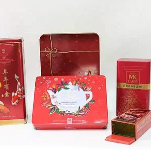 Chinese New Year Tin Christmas Metal Tin Rectangular Tin Can Red Gift Container