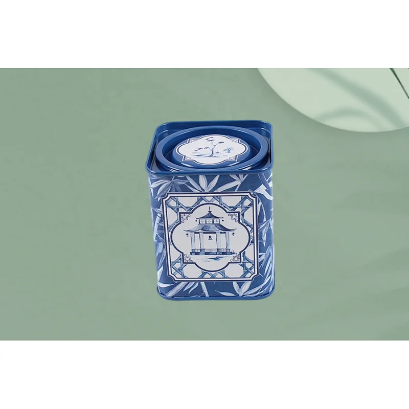 Ceramic Style Round Tea Tin Chinese Ancient Rhyme Cylinder Tea Tin Box Collectible Tea Tin Can