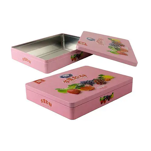 Factory Custom Metal Tin Box Rectangle  Empty Storage Biscuit Tin Candy Chocolate Tin Cans Packaging