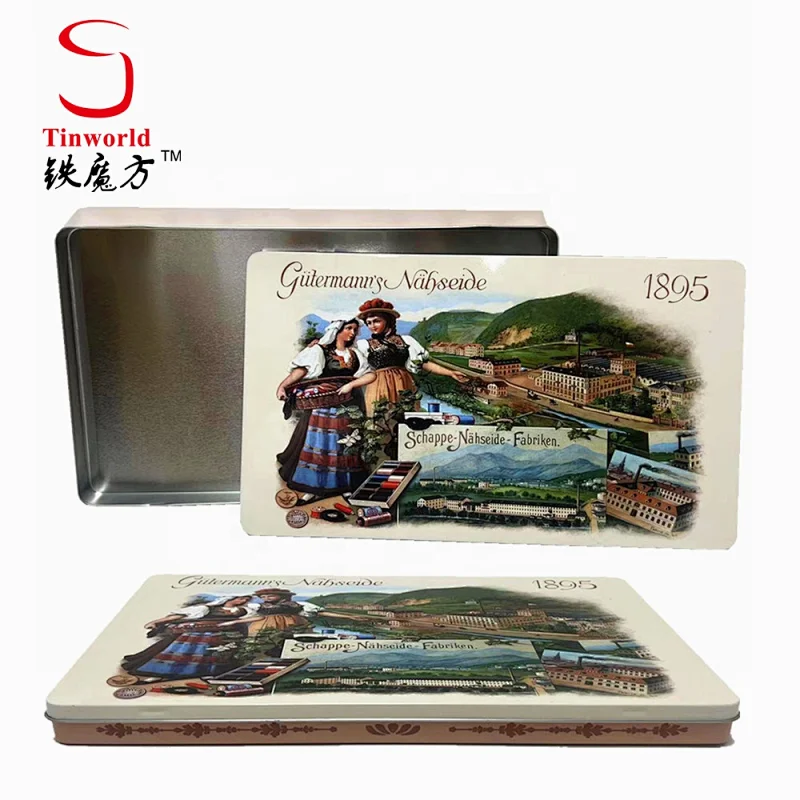 Custom Printing Tin Containers Rectangle Flat Metal Tin Packaging Colored Pencil Tin Box For Child