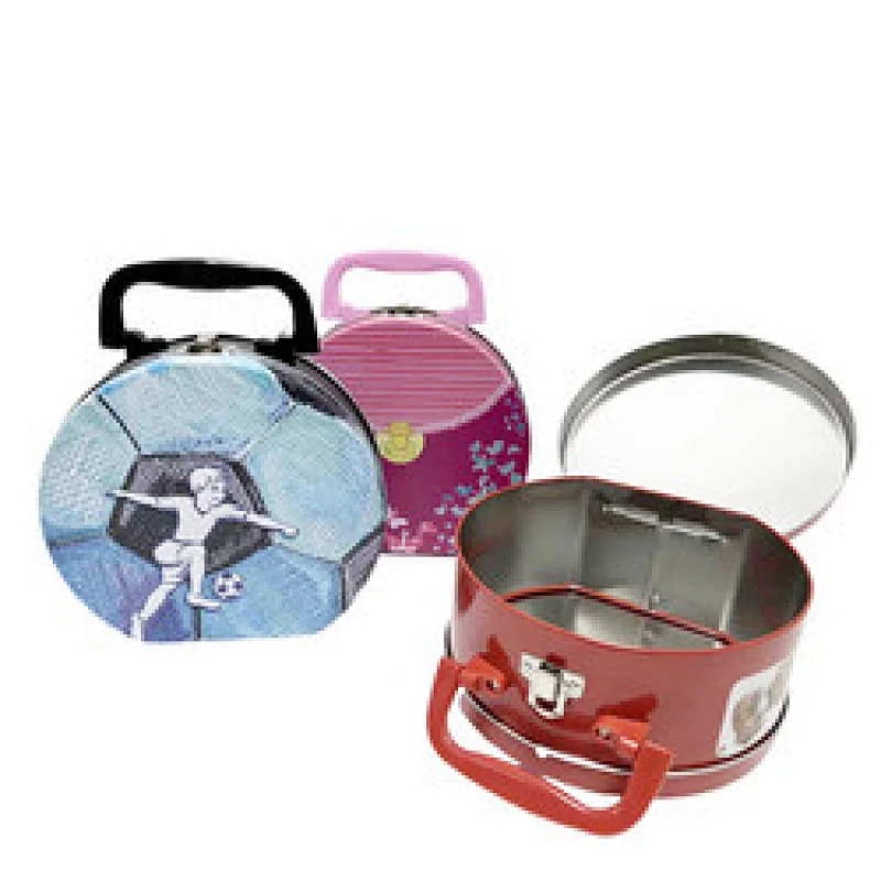 Factory Custom Biscuit Tin Can Suitcase Round Metal Container Package Food Grade Lunch Tin Box With Handle