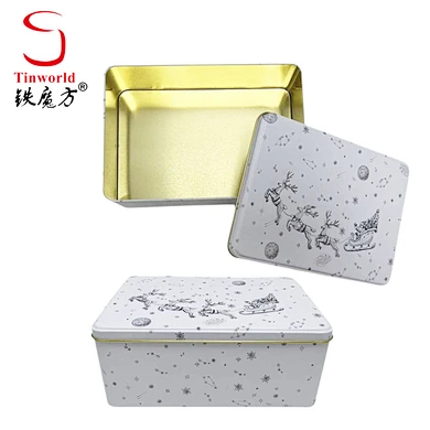 Factory Custom Metal Tin Box Food Grade Rectangle Tin Case Gift Cookie Tin Can With Lid