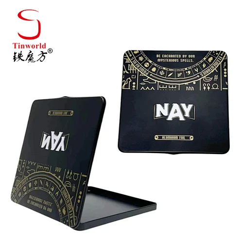Custom Printed Tinplate Packaging Containers Flat Metal Case Square Chocolate Blocks Tin Box With Hinged