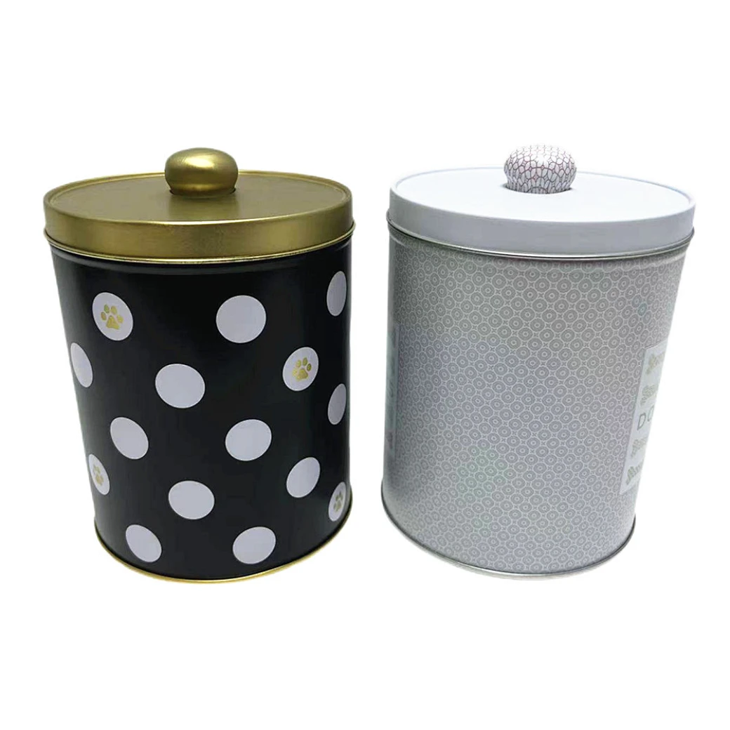 Cylindrical tin box Metal pet food container with lid